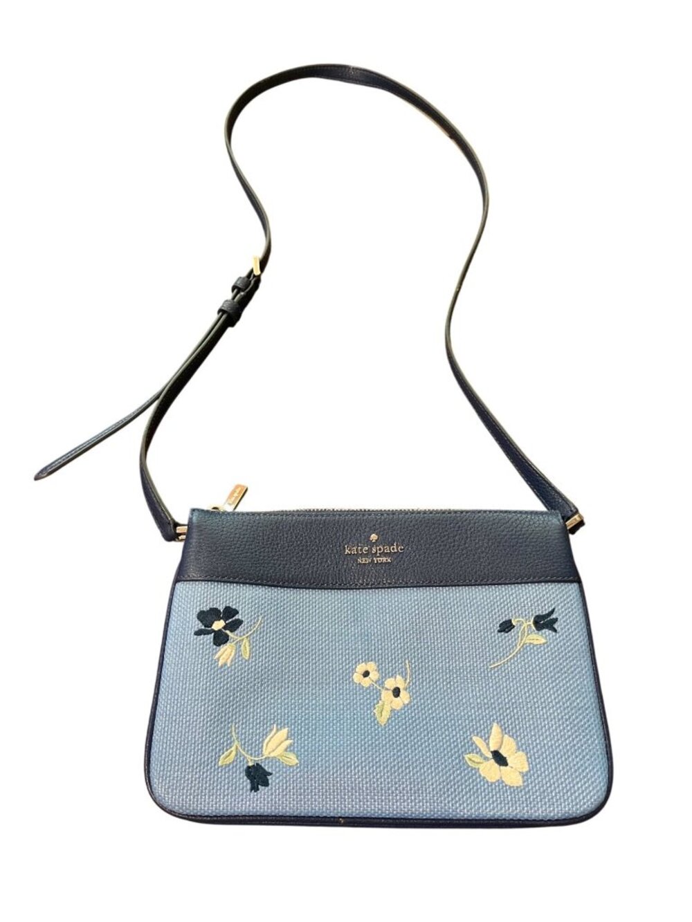 Kate Spade Leila Triple Gusset Crossbody Bag Blue Floral With Adjustable Strap - Picture 1 of 6